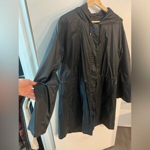 NWOT Eileen Fisher Hooded Rain Coat, Drawstring Waist - Black Size M